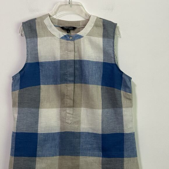 Chadwicks Of Boston Tunic Top L Linen Blend Sleeveless Half Button Plaid Summer - Picture 3 of 10